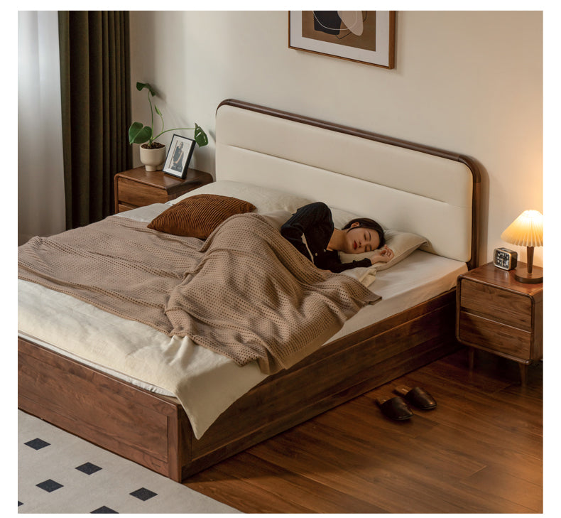 Black walnut solid wood storage box bed technology cloth soft back