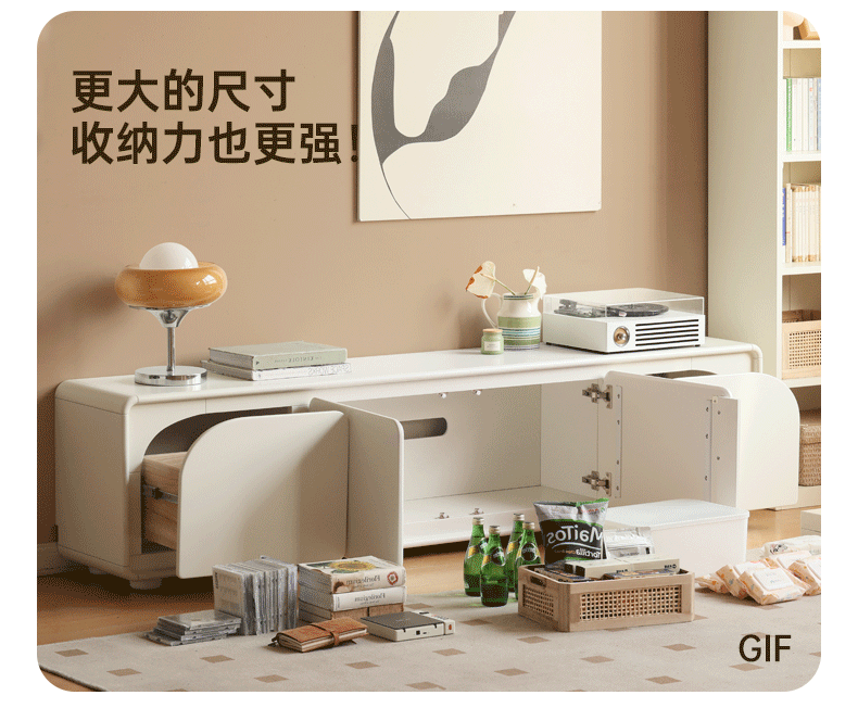 Poplar Solid Wood TV Cabinet Cream Style Floor Cabinet.