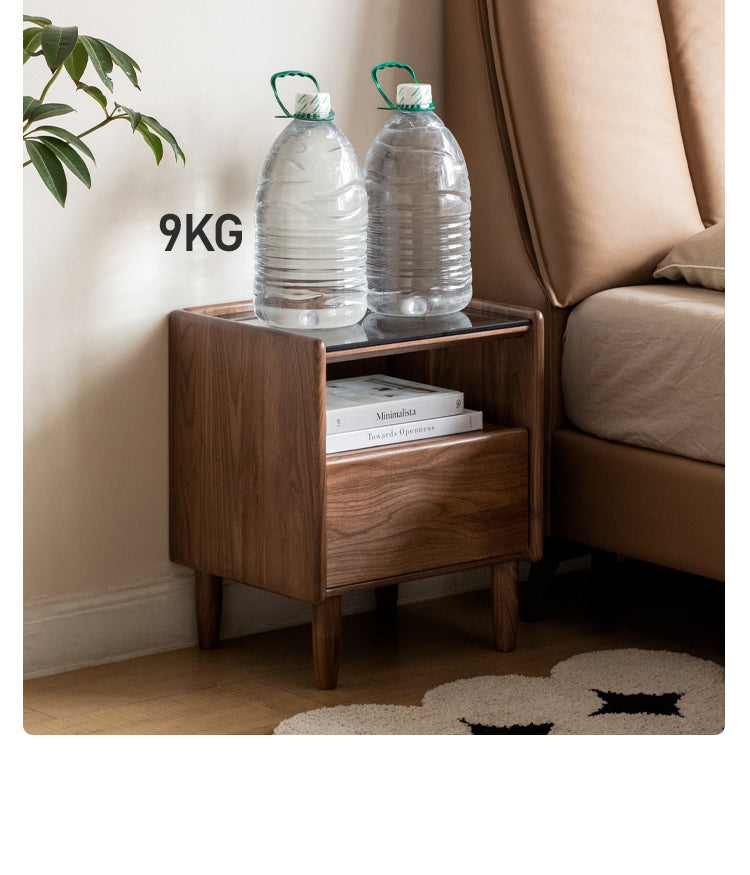 Black walnut, Caluswood Solid Wood Night Stand Glass Countertop
