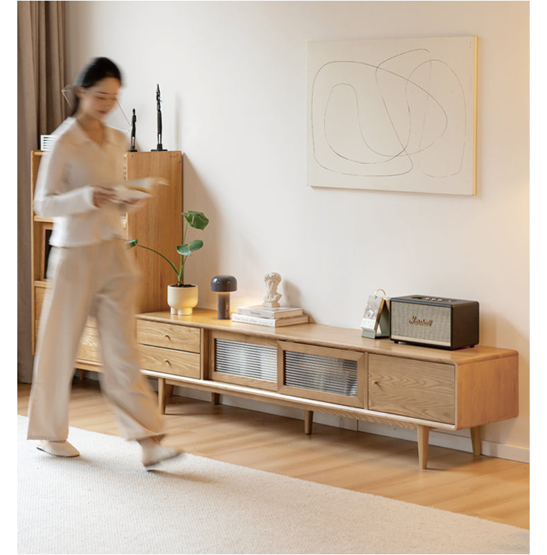 Ash Solid Wood Modern Locker Floor TV Cabinet.