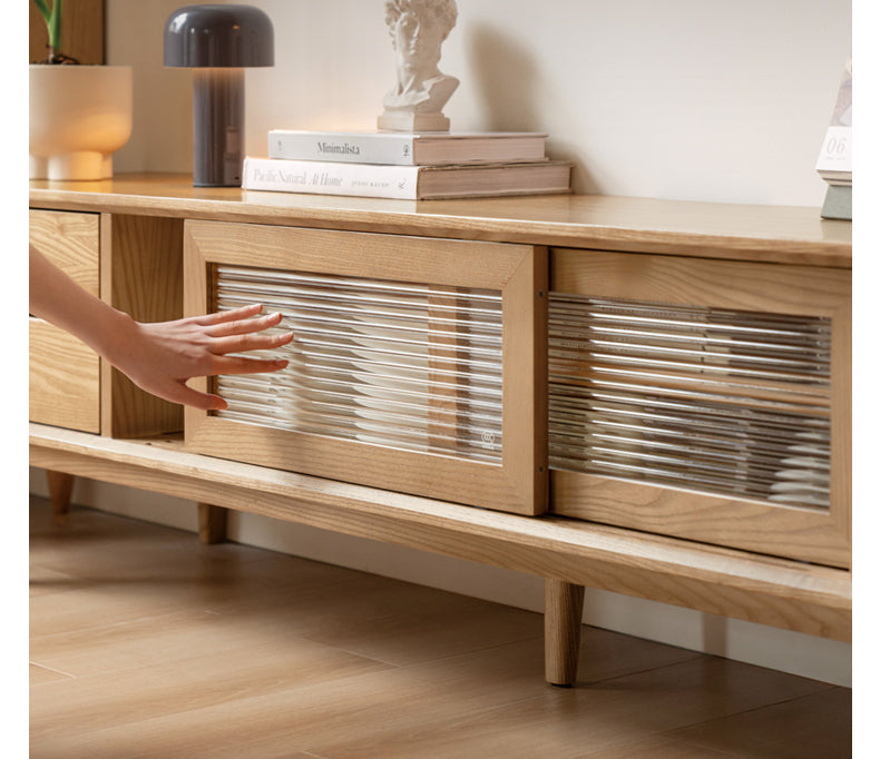 Ash Solid Wood Modern Locker Floor TV Cabinet.