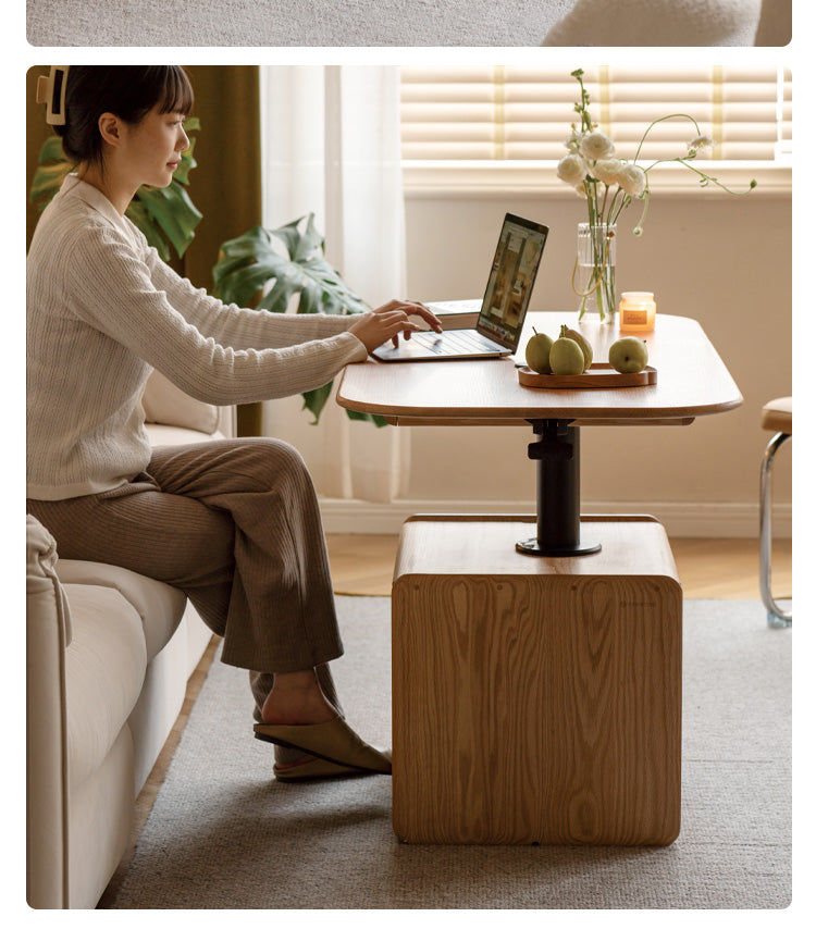 Oak Solid Wood Elevating Folding Storage Lifting Coffee Table