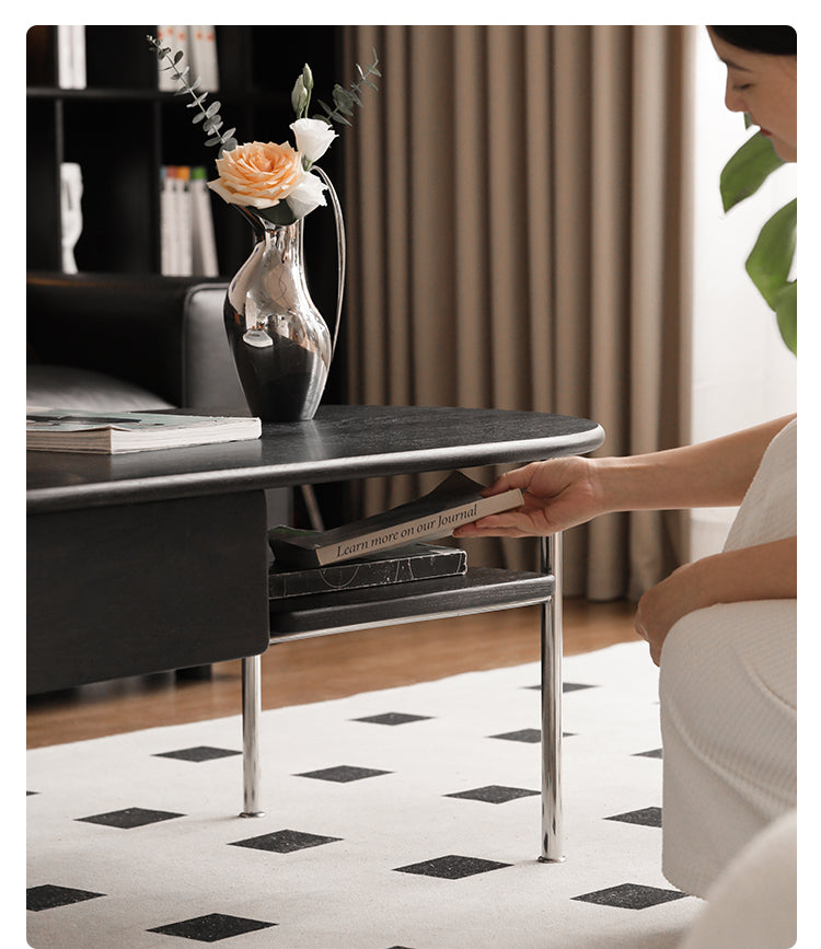 Oak Solid Wood Black Oval Coffee Table