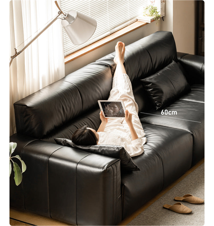 Genuine Leather Sofa Italian Top Layer Cowhide Down Sofa.