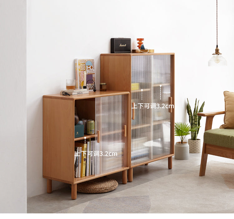 Beech Solid Wood Sliding Door Side Cabinet