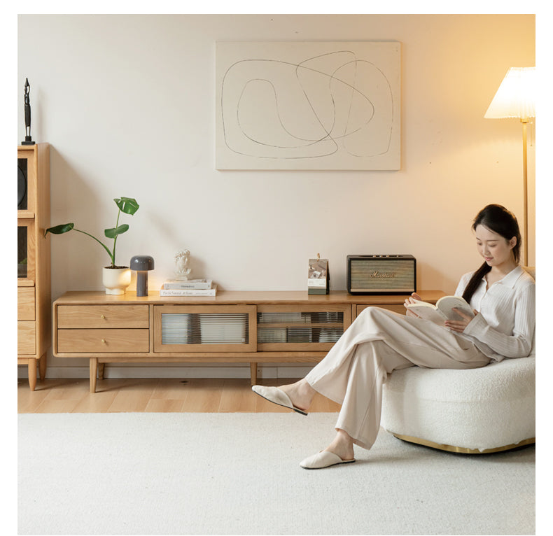 Ash Solid Wood Modern Locker Floor TV Cabinet.