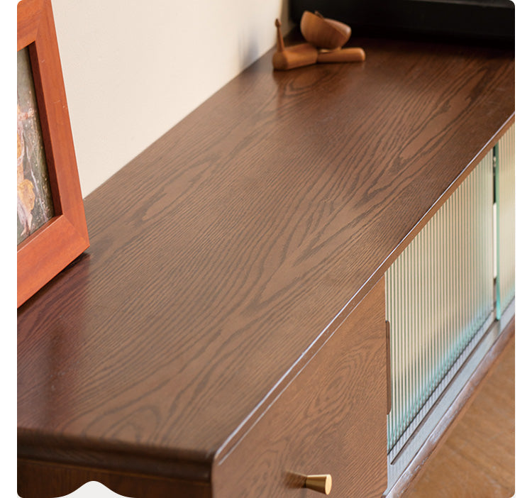 Oak, Solid Rubberwood, Beech Solid Wood TV Stand Glass Sliding Door