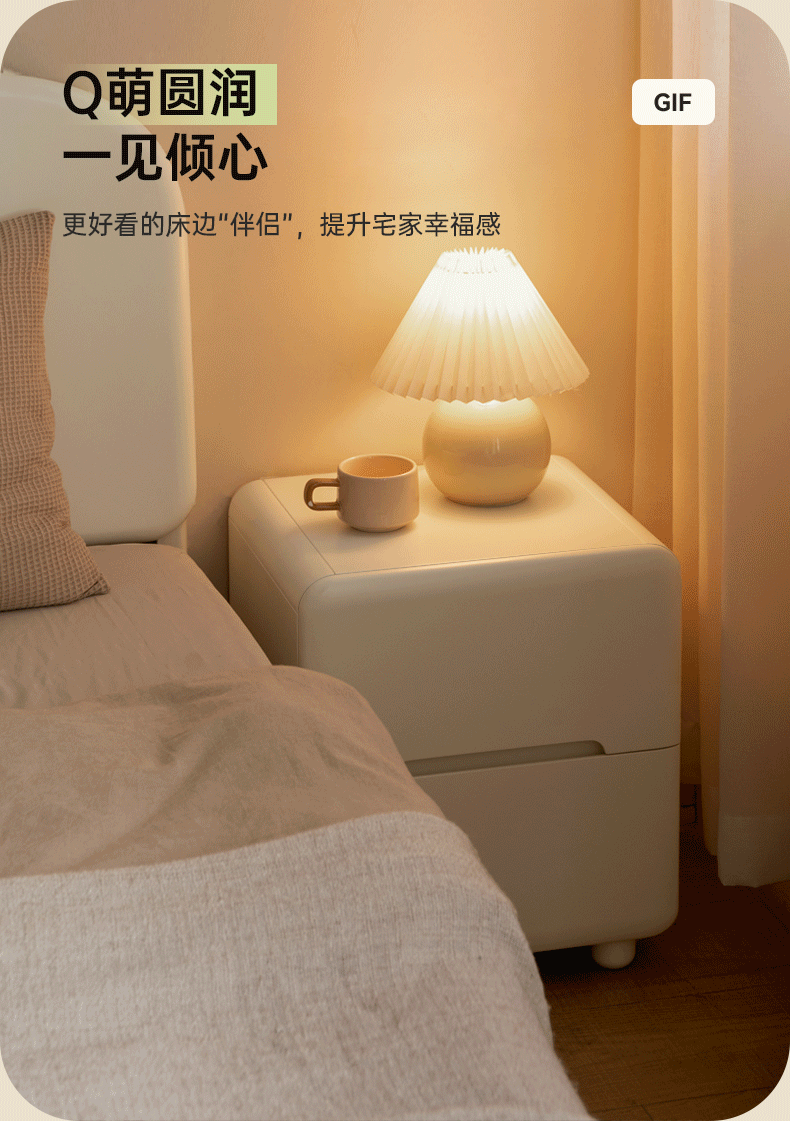 Tulipwood Solid Wood, Solid RubberWood Warm White Two-Drawer Nightstand.