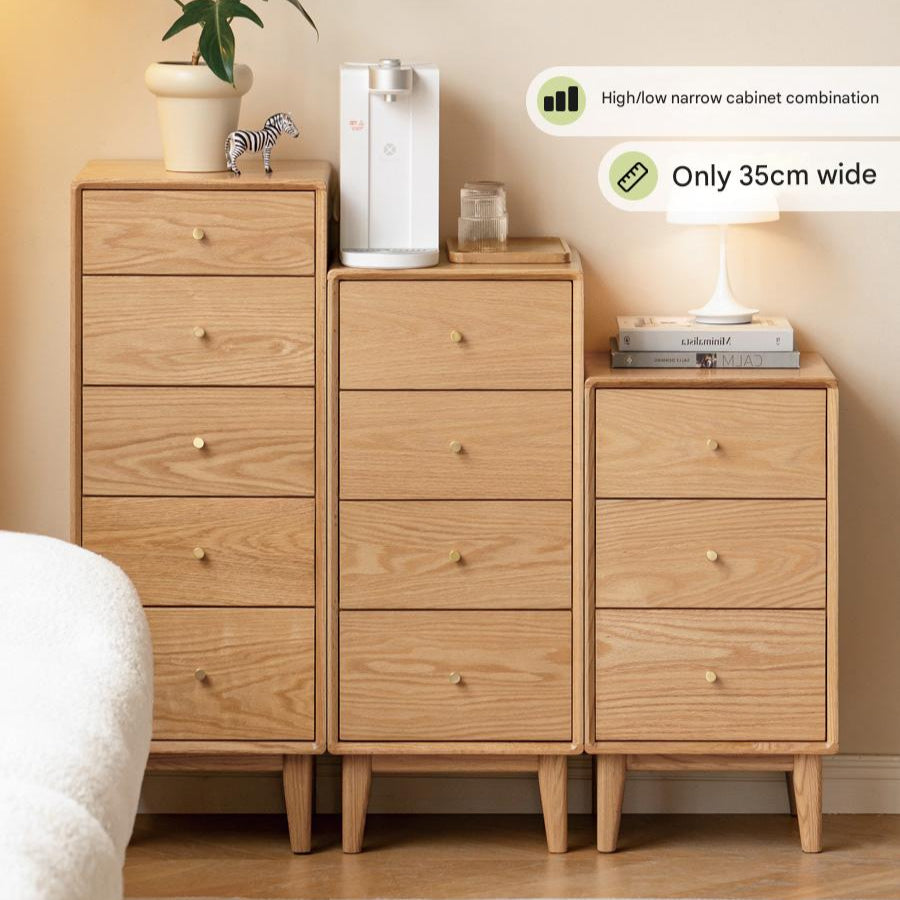 Oak, Beech Solid Wood Side Cabinet, Multi-Functional Storage