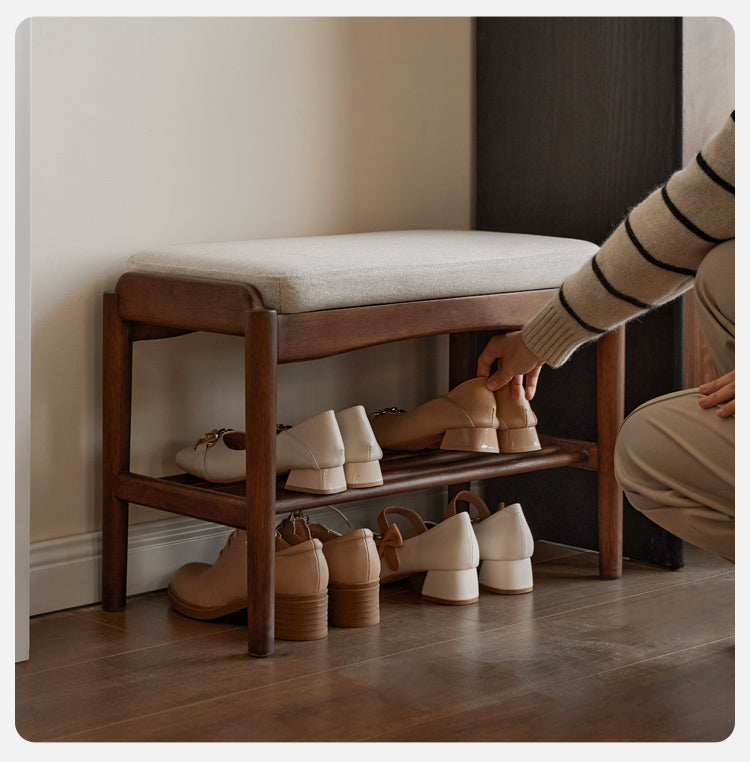 Black Walnut Solid Wood Genuine leather, Fabrics Shoe Changing Stool