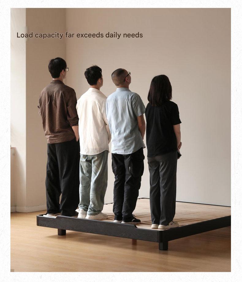 Oak, Rubberwood, Ash Solid Wood Suspended Platform Bed, Headboard-Free Bed Black with Light