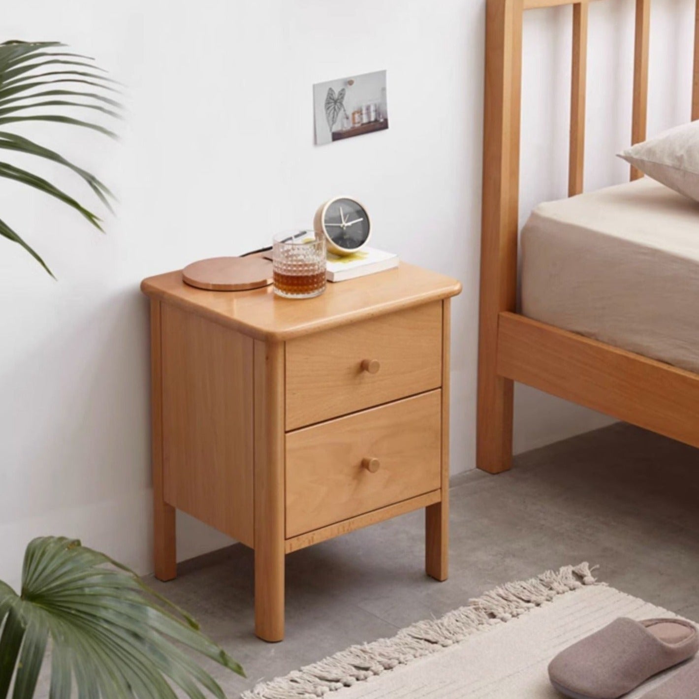 Beech Solid Wood Drawer Nightstand.