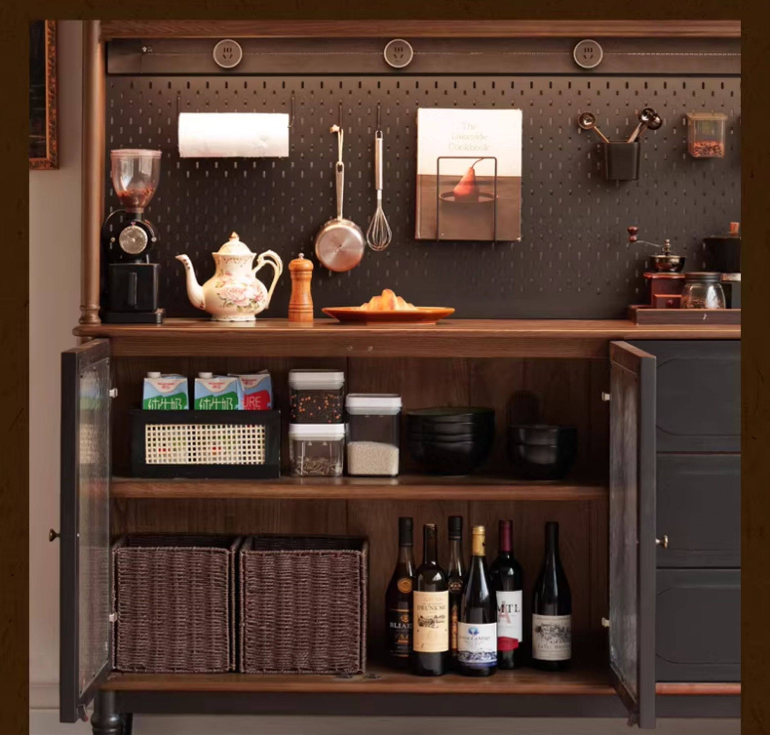 Ash Solid Wood Sideboard with American Retro Style and Storage Cabinet
