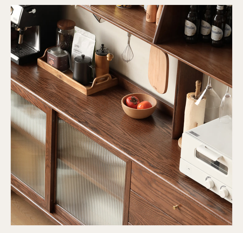 Solid Rubberwood, Oak Solid Wood Sideboard, Buffet Cabinet