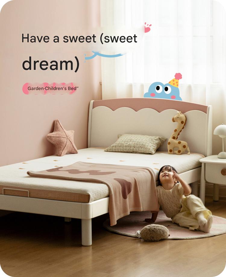 Rubber Solid Wood Cream Style Single Bed.