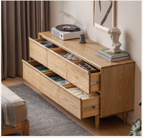 Ash Solid Wood Log Style Six Drawers Cabinet