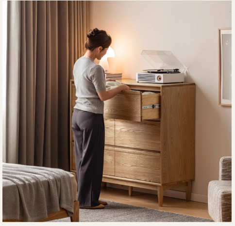 Ash Solid Wood Log Style Six Drawers Cabinet