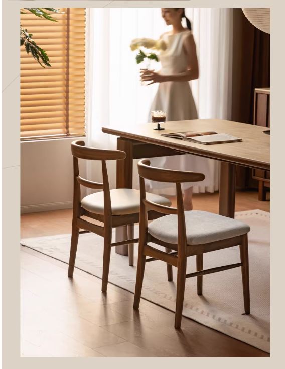 4 pcs -Black Walnut Solid Wood Dining Chair, Curved Back Scandinavian