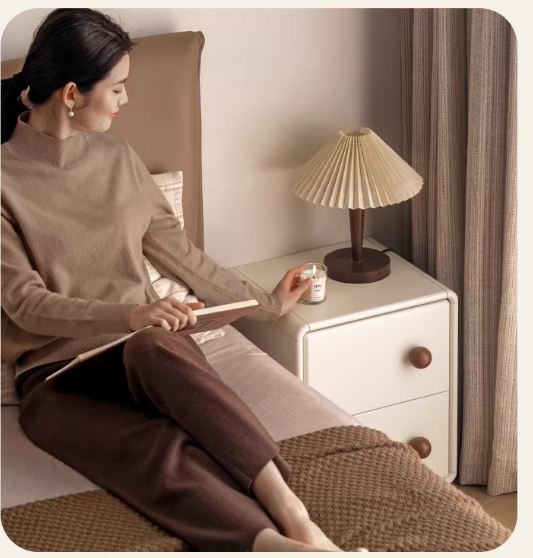 Solid Rubberwood Cream Style Narrow Nightstand