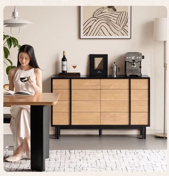 Ash Solid Wood Minimalist Chest of Drawers with Eight Drawers