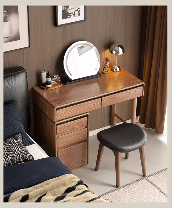 Ash Solid Wood Modern Vanity Table with Extendable Feature