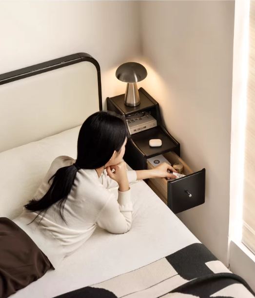 Solid RubberWood Ultra-Narrow Nightstand Storage Cabinet