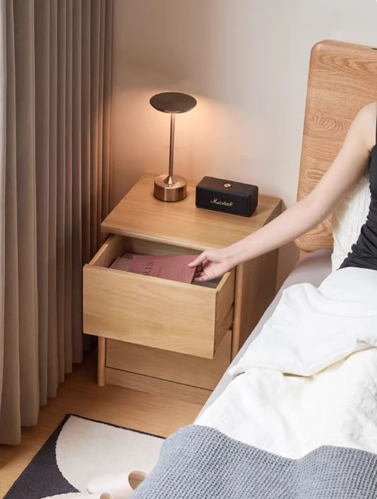 Birch Solid Wood Modern Minimalist Nightstand with Storage Cabinet