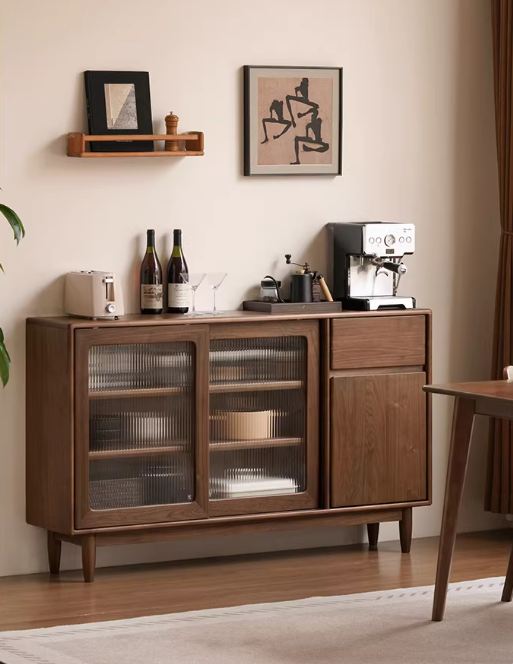 Black Walnut, Oak Solid Wood Sideboard with Ultra-Thin Storage