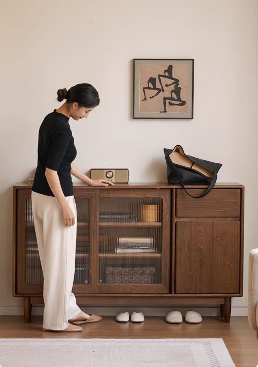 Black Walnut, Oak Solid Wood Sideboard with Ultra-Thin Storage