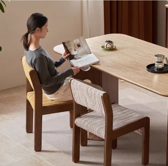 4 pcs -Black Walnut, Oak Solid Wood Modern Minimalist Block-Leg Dining Chair