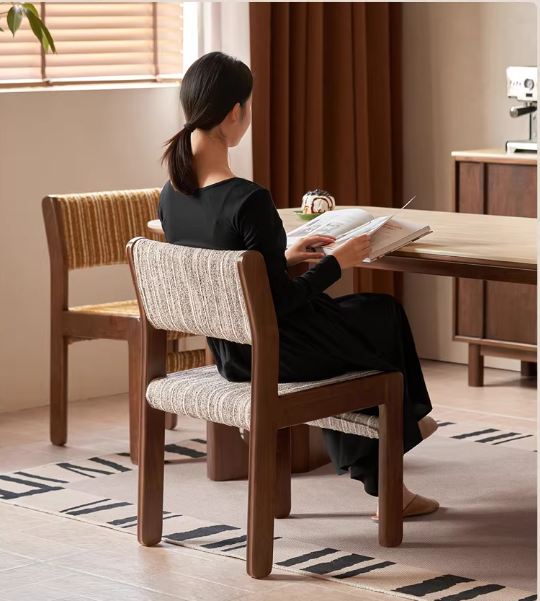 4 pcs -Black Walnut, Oak Solid Wood Modern Minimalist Block-Leg Dining Chair