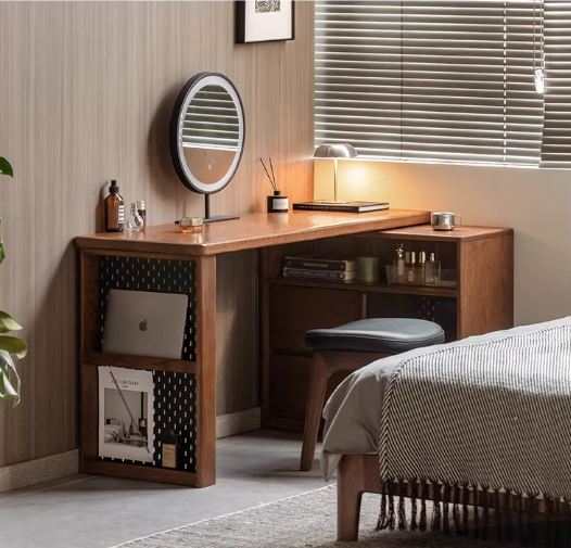 Solid Rubberwood, Oak Solid Wood Telescopic Corner Office Desk