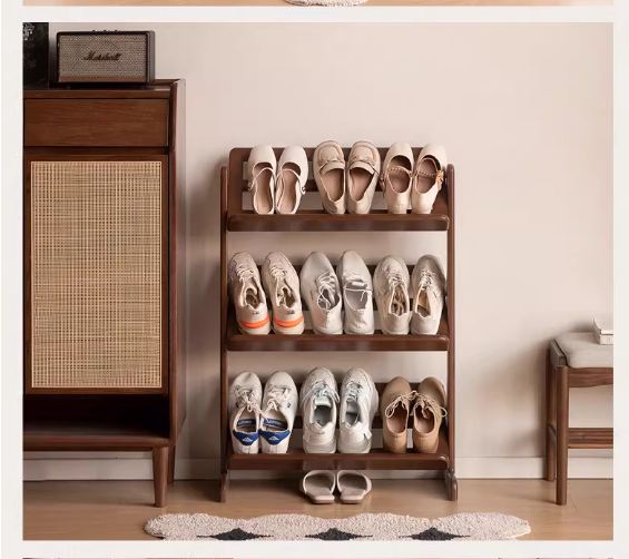 Beech Solid Wood Slim Shoe Rack with Tiered Shelves