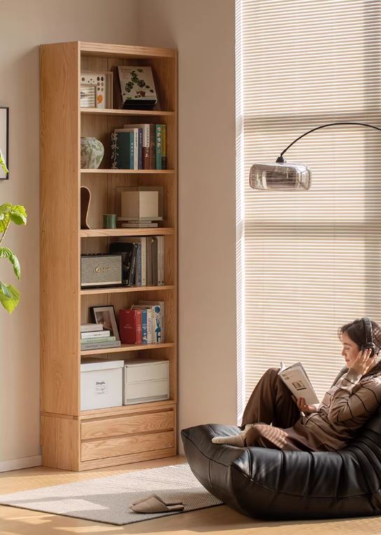 Oak, Ash Solid Wood Wall-Mounted Bookcase with Simple Storage Design
