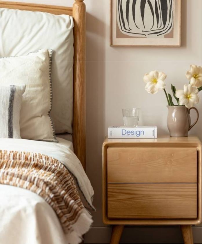 White Ash, Oak Solid Wood Modern Nightshand