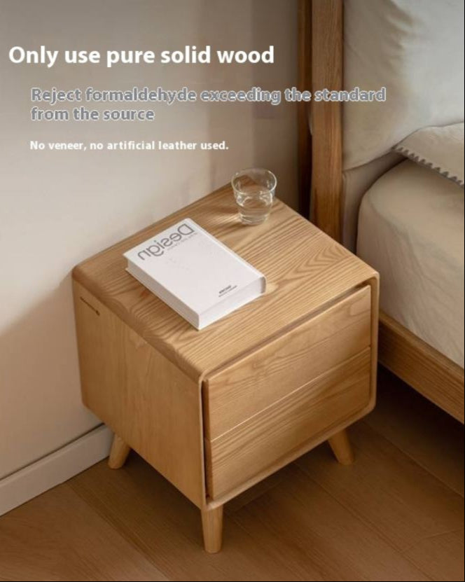 White Ash, Oak Solid Wood Modern Nightshand