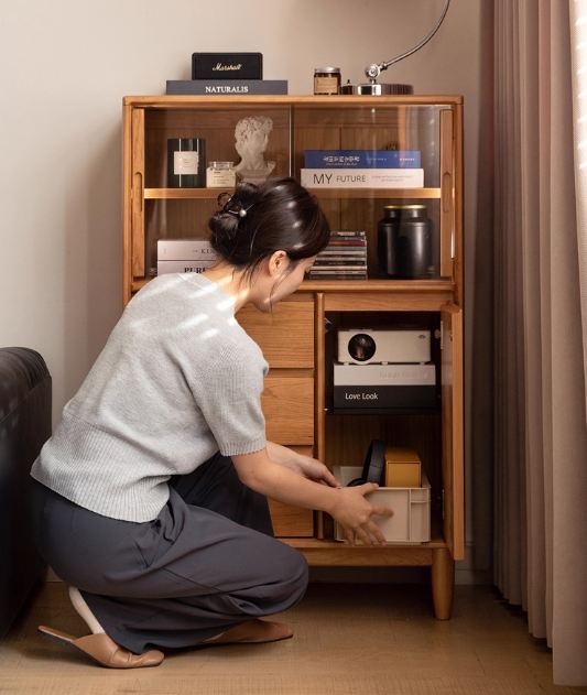 Cherry Solid Wood Mid-range Style Side Cabinet.