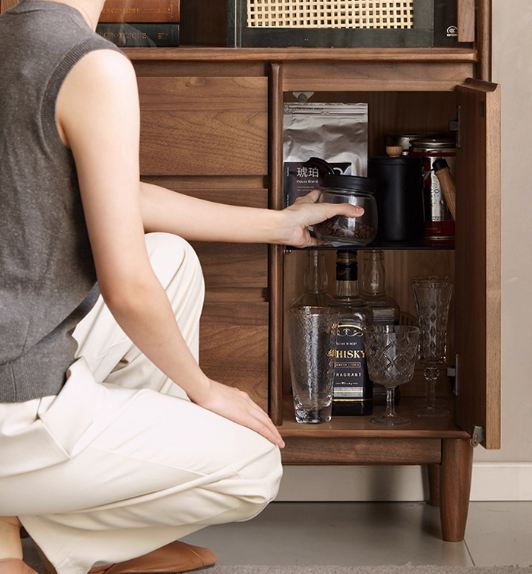Black Walnut Solid Wood Italian Light Luxury Side Cabinet.