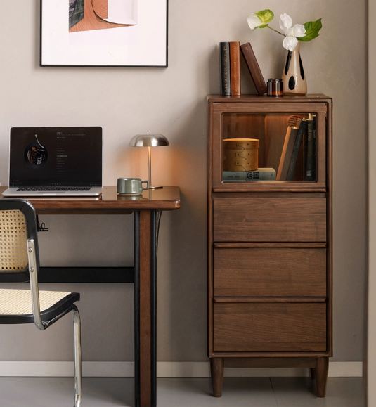 Black Walnut Solid Wood Italian Light Luxury Side Cabinet.