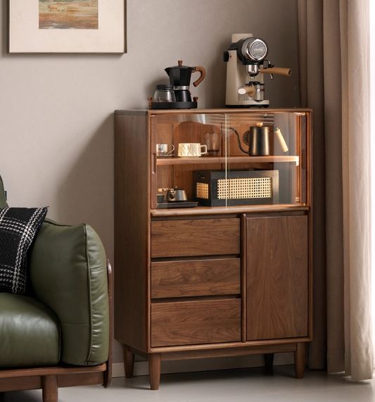 Black Walnut Solid Wood Italian Light Luxury Side Cabinet.