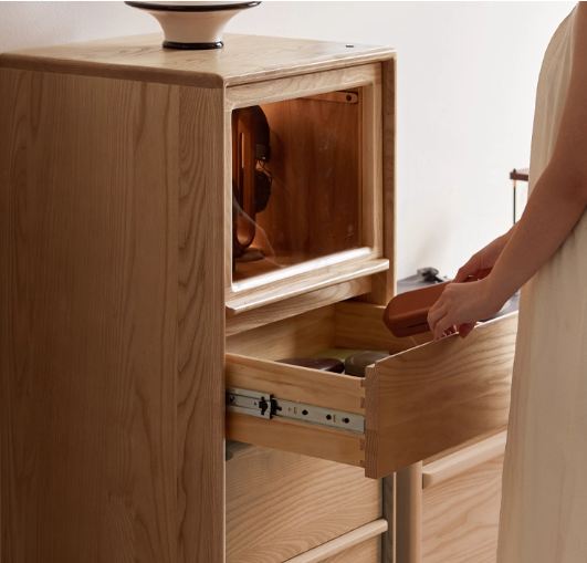 Ash Solid Wood Modern Minimalist Side Cabinet with Light.