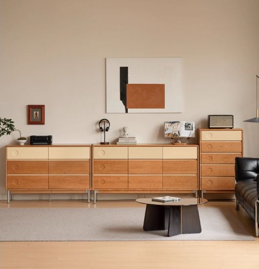 Cherry, Poplar Solid Wood Modern Minimalist Chest of Drawers