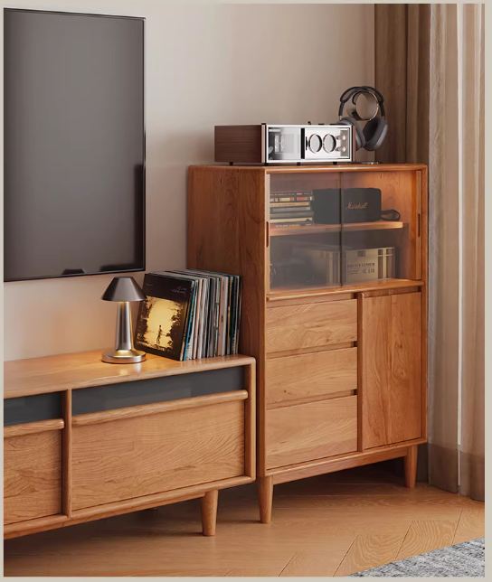 Cherry Solid Wood Mid-range Style Side Cabinet.