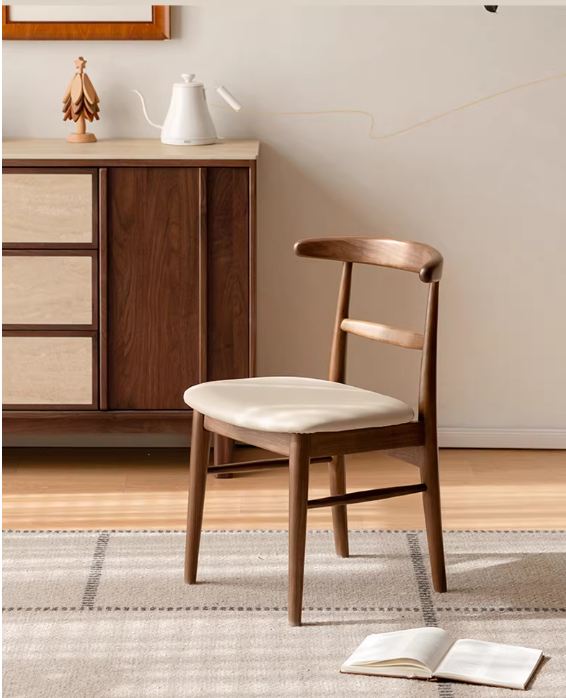 4 pcs -Black Walnut Solid Wood Dining Chair, Curved Back Scandinavian