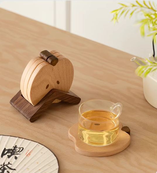 Black Walnut, Beech Solid Wood Creative Apple Shaped Coaster