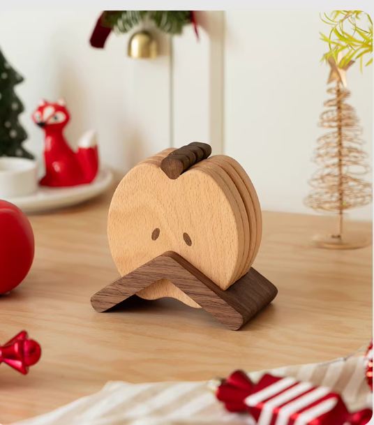 Black Walnut, Beech Solid Wood Creative Apple Shaped Coaster