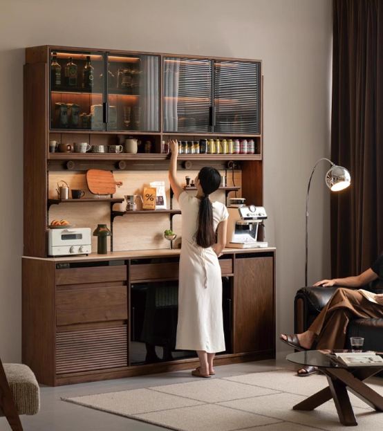 Black Walnut Solid Wood Rock Plate Wine Sideboard