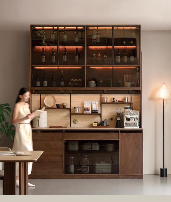 Black Walnut Solid Wood Rock Plate Wine Sideboard