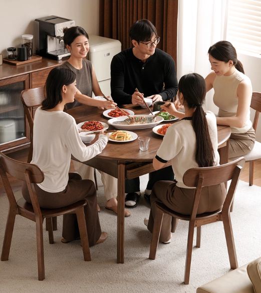 Black Walnut Solid Wood Retractable Round Dining Table