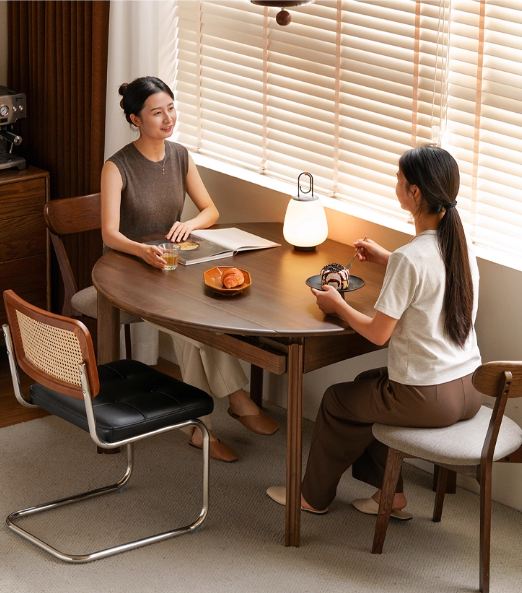 Black Walnut Solid Wood Retractable Round Dining Table